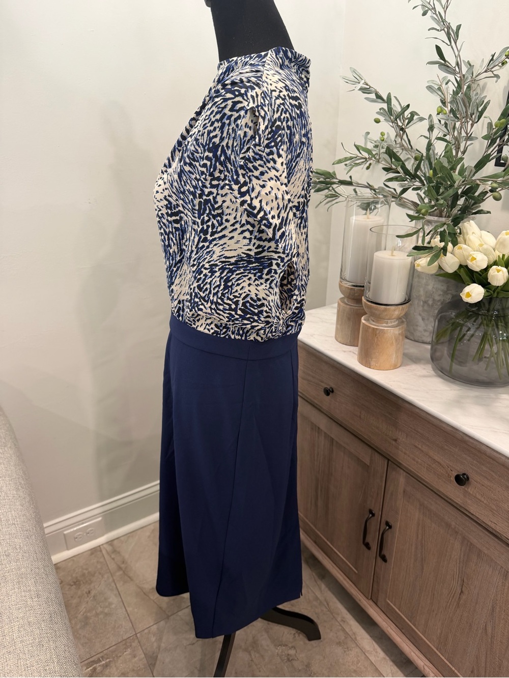 Express Draped Mock Neck Midi Sheath Dress Size L - Picture 3 of 12